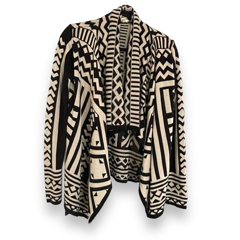 Staring At Stars Black/Cream Geometric Print Open Front Cardigan Size Med